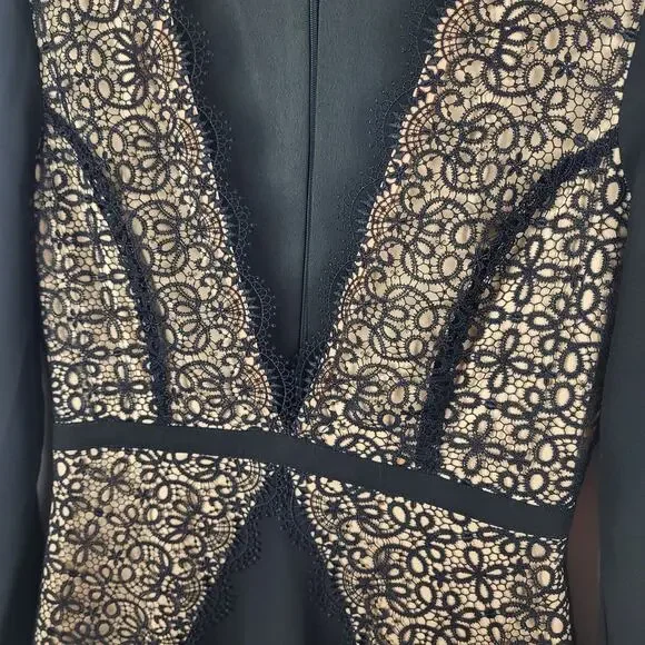 Misha Collection Paulina Scalloped Lace Trim Sheath Cocktail Mini Dress | M - Picture 7 of 13